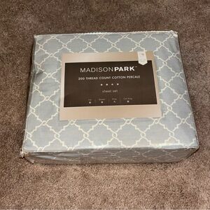 New Madison Park King gray & White Cotton Percale Sheet Set